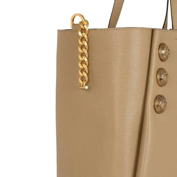 Balmain Embleme Medium Leather Shoulder Bag – Taupe - Picture 2 of 13